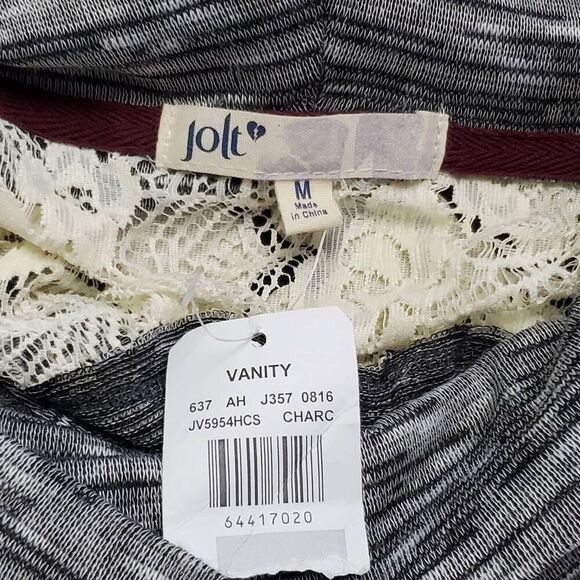 Jolt by Vanity Gray Cowl Neck Tunic Top M Lace Trim Long Sleeve Boho Sweater Shi - Picture 9 of 10